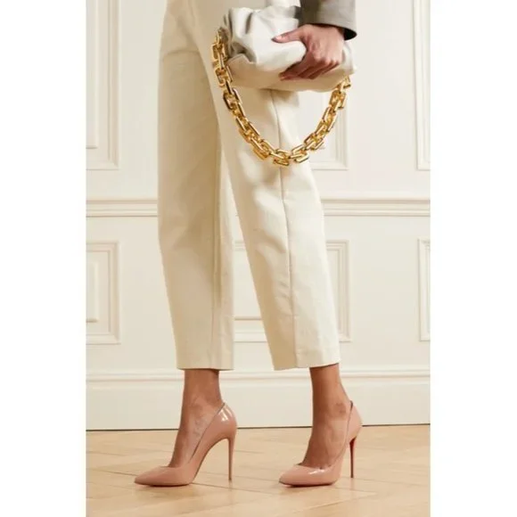 CHRISTIAN LOUBOUTIN Neutral Pigalle Follies 100 Patent Leather Pumps Heels